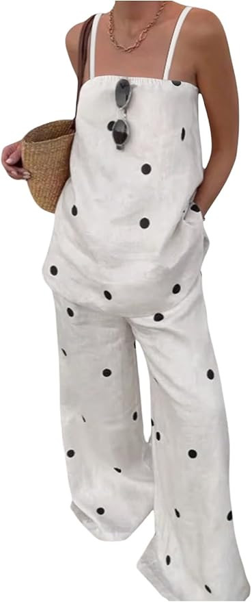 MakeMeChic Women's 2 Piece Outfits Polka Dots Spaghetti Strap Cami Top and Pants Summer Matching ... | Amazon (US)