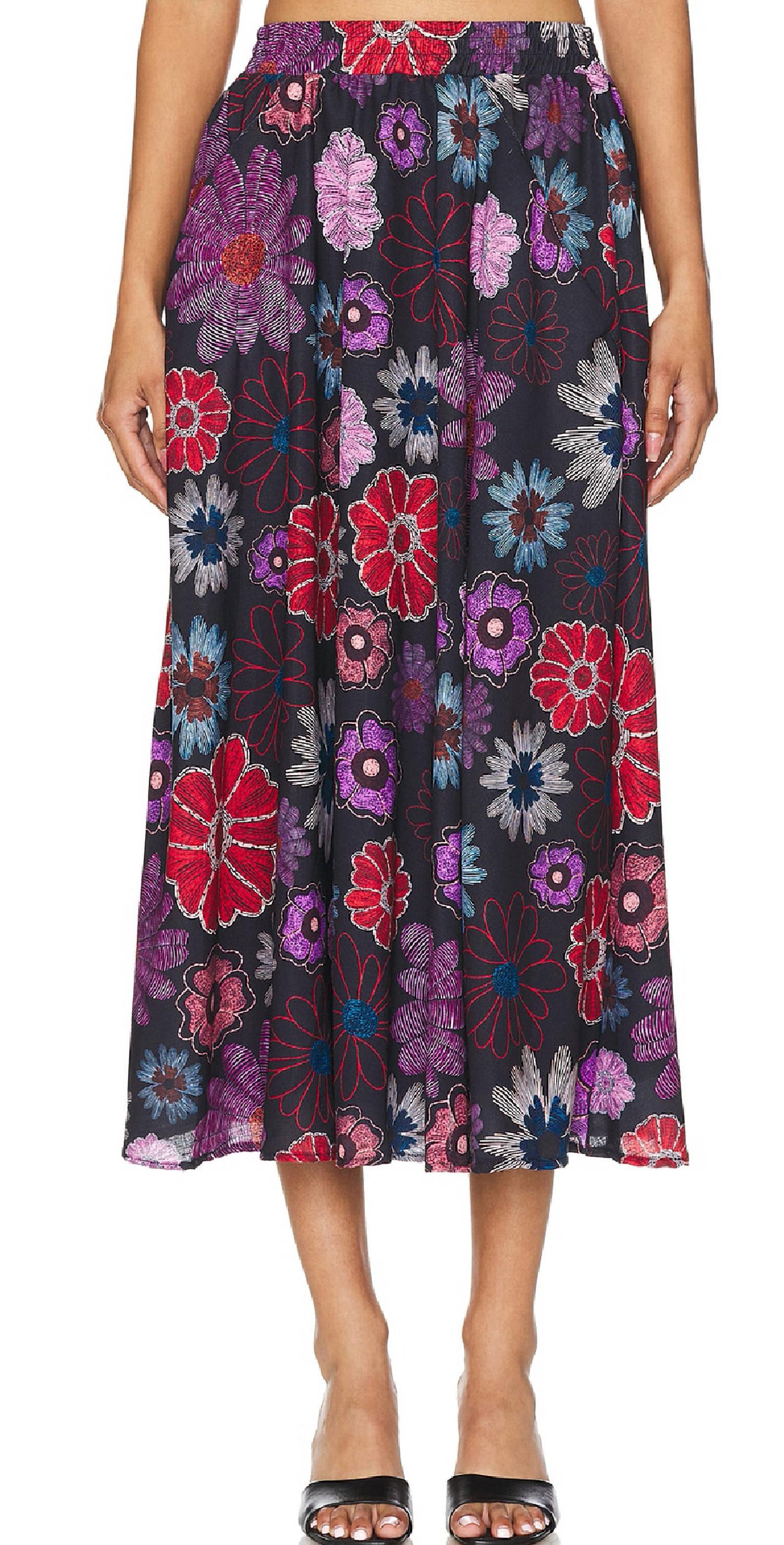 Paula Skirt In Black Botanical | Shop Simon