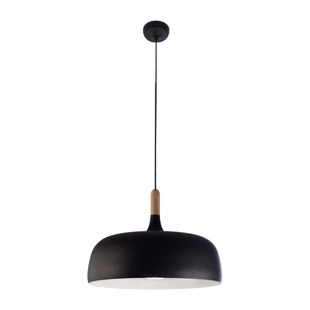 1-Light Black and White Wood Pendant | The Home Depot