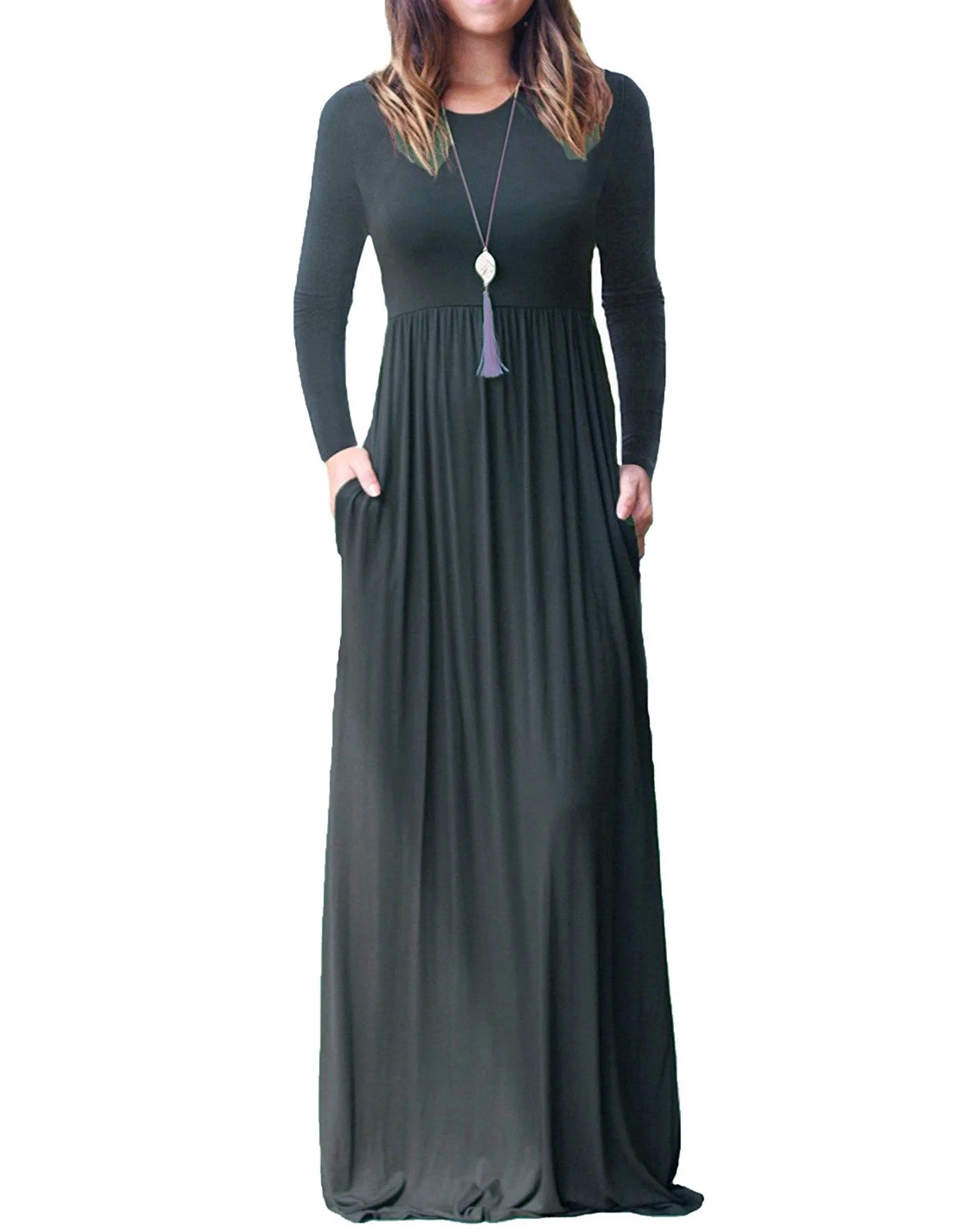 13 Colors! Women Dress Maxi Lady Cotton Long Dresses Boho Color Plain Empire Waist Wrinkle Pocket... | Walmart (US)