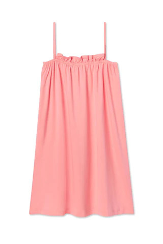 Pima Ruffle Nightgown in Coral | LAKE Pajamas