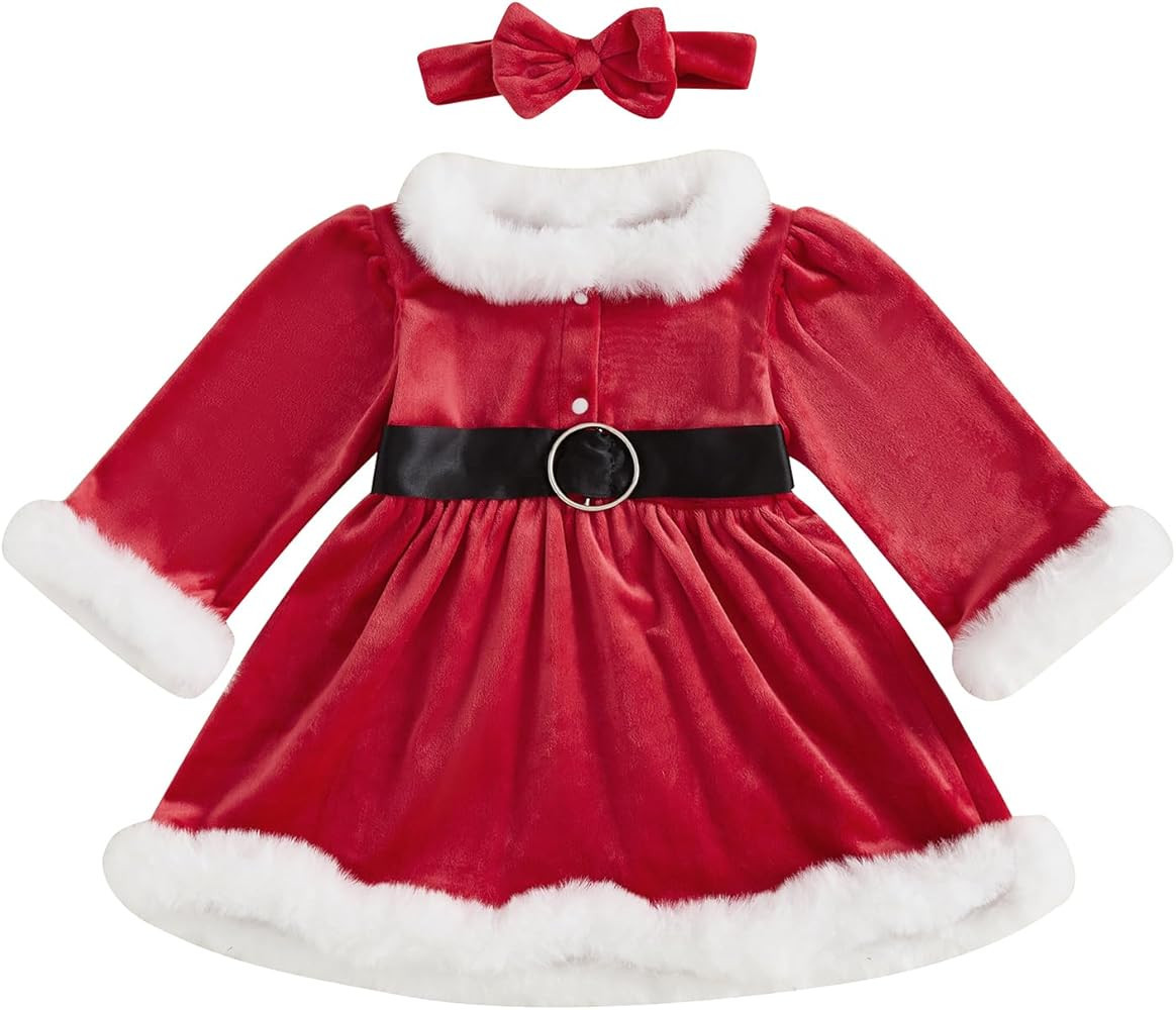 Toddler Baby Girl Christmas Dress Santa Claus Dress Long Sleeve Princess Party Dresses Cute Chris... | Amazon (US)