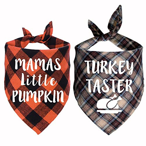 STMK Thanksgiving Day Dog Bandanas, 2 Pack Holiday Fall Plaid Dog Bandanas Scarf for Holiday Fall Halloween Thanksgiving Day Dog Puppy Costume (Mamas Little Pumpkin & Turkey Taster) | Amazon (US)