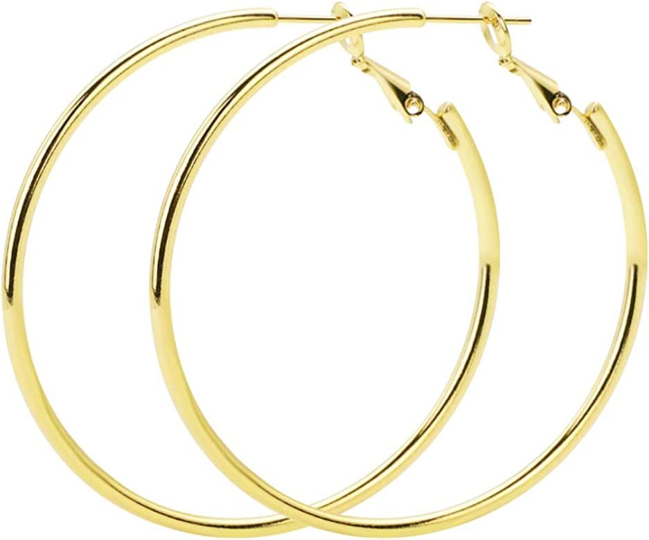 925 Sterling Silver Hoop Earrings,18K Gold Plated Polished Round Hoop Earrings For Women,Girls' G... | Amazon (US)