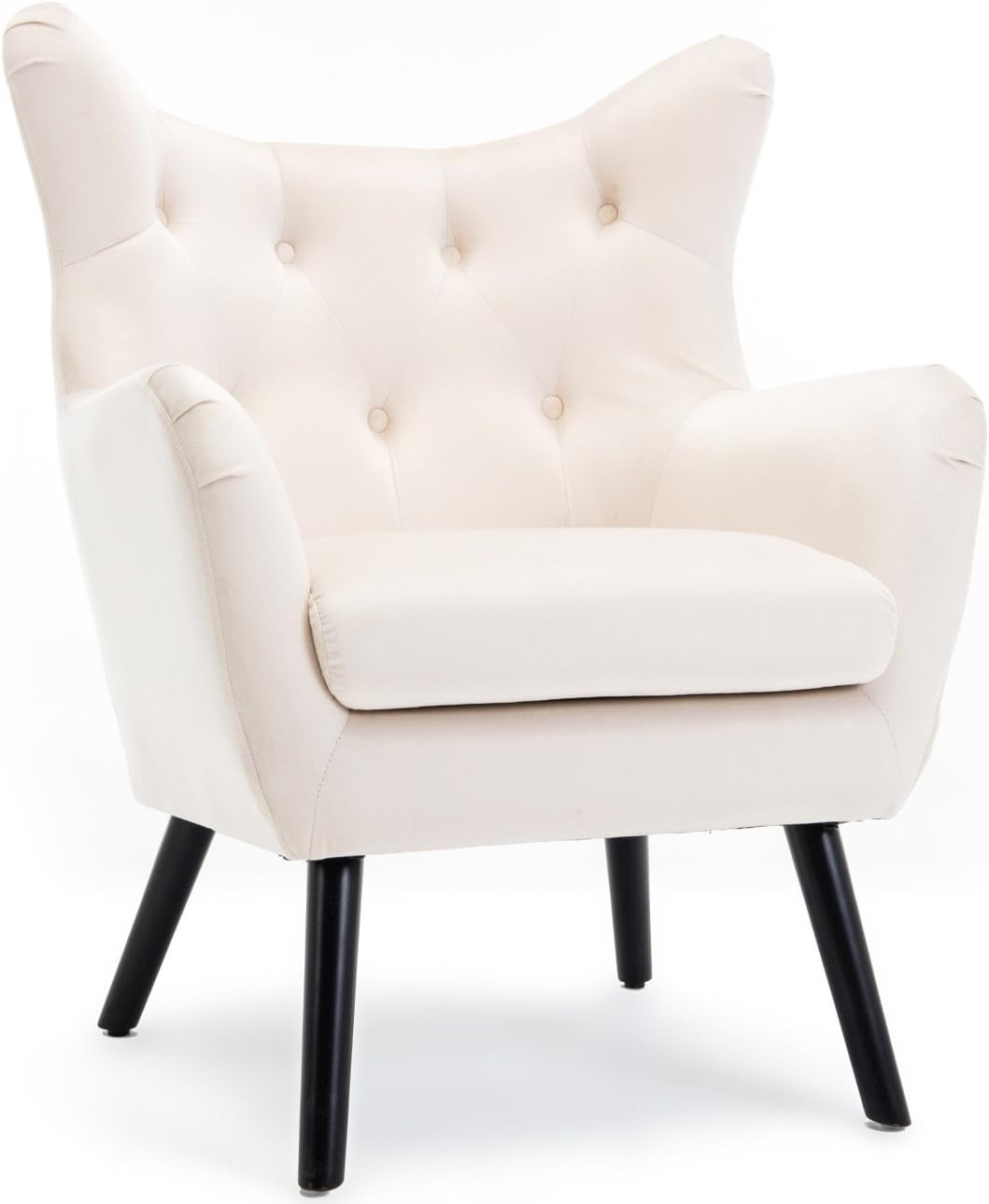 BELLEZE Wing Back Mid Century Button Tufted Chair Wood Legs Polyester Fabric Foam Padded Living R... | Amazon (US)