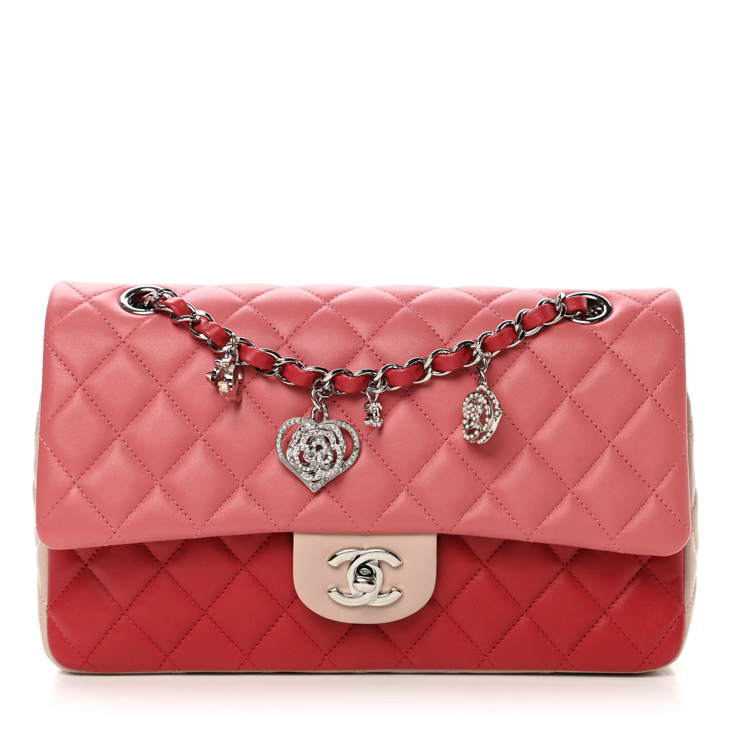 CHANEL Lambskin Quilted Tri-Color Medium Valentine Charms Single Flap Pink | FASHIONPHILE (US)