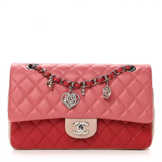 Chanel Medium Blue Quilted Lambskin Valentine Heart Charms Bag