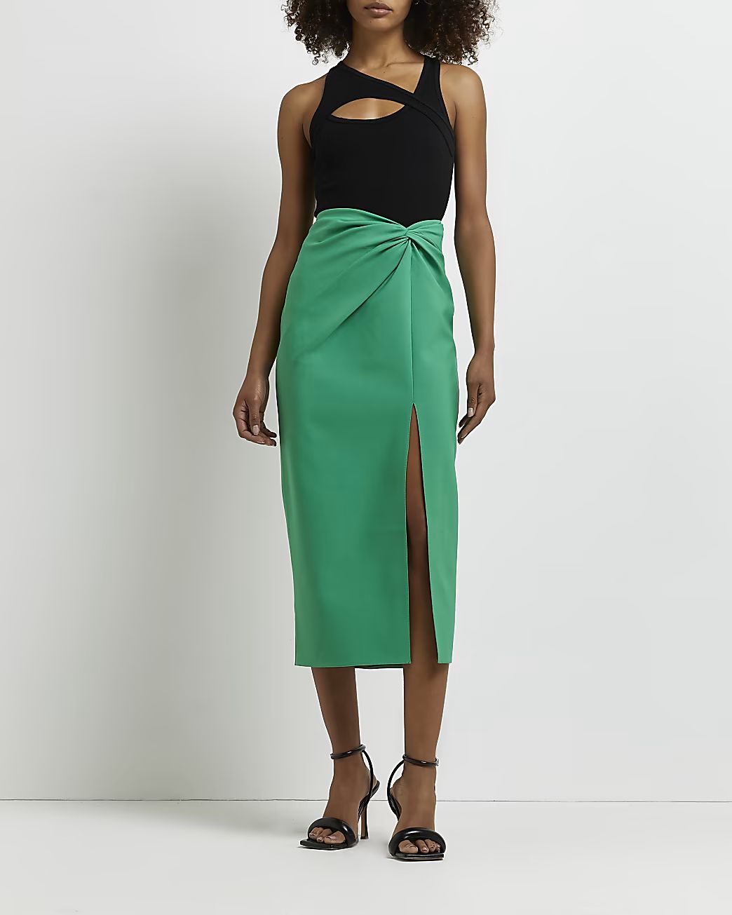 River Island Womens Green twist front midi skirt | River Island (US)