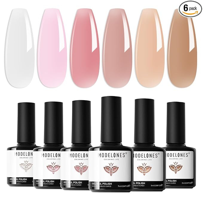 modelones Gel Nail Polish 6 Colors Transparent Jelly Milky White Sheer Pink Neutral Nude Gel Poli... | Amazon (US)