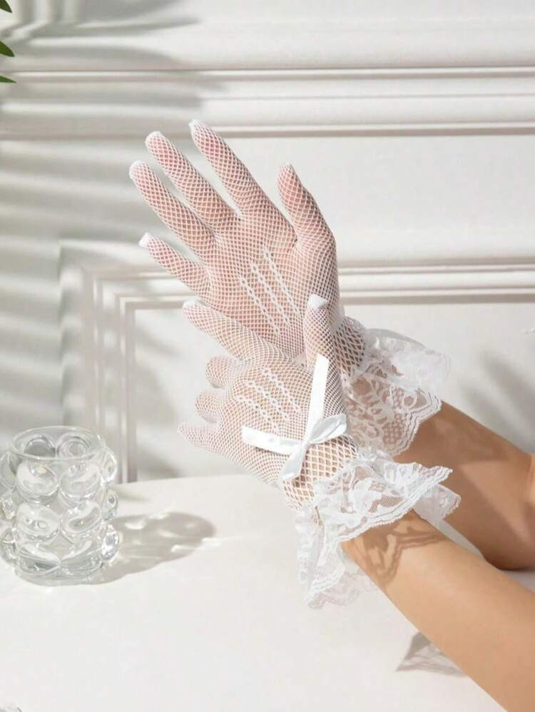 1 Pair Of Lace Hollow Bow Princess Gloves (For Party And Holiday Activities) | SHEIN