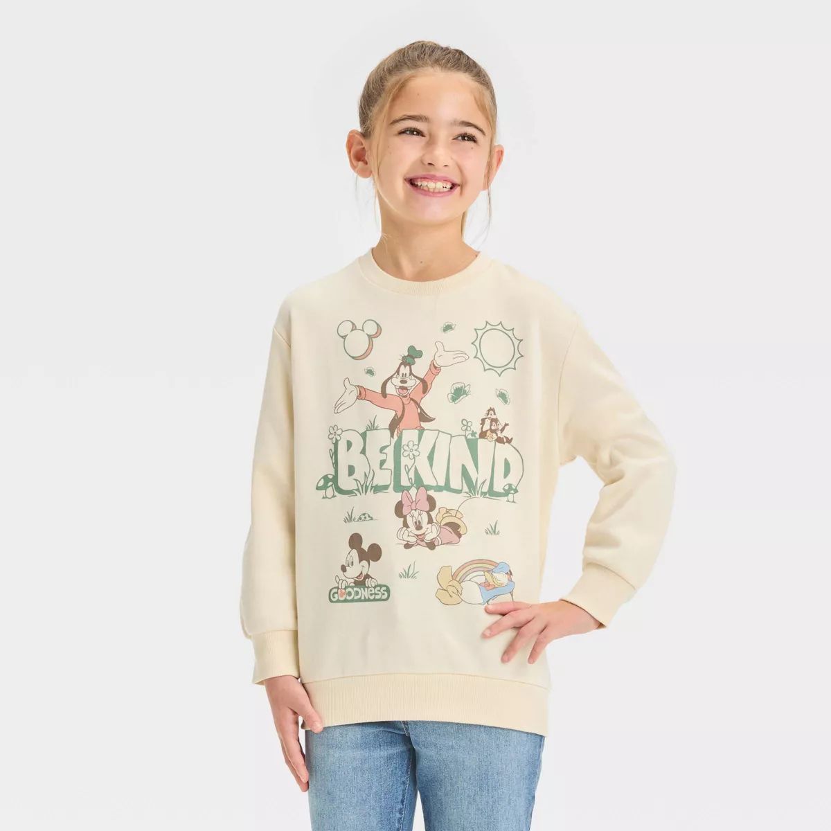 Girls' Disney Mickey Mouse & Friends Nature Dreamy Pullover Sweatshirt - Cream | Target