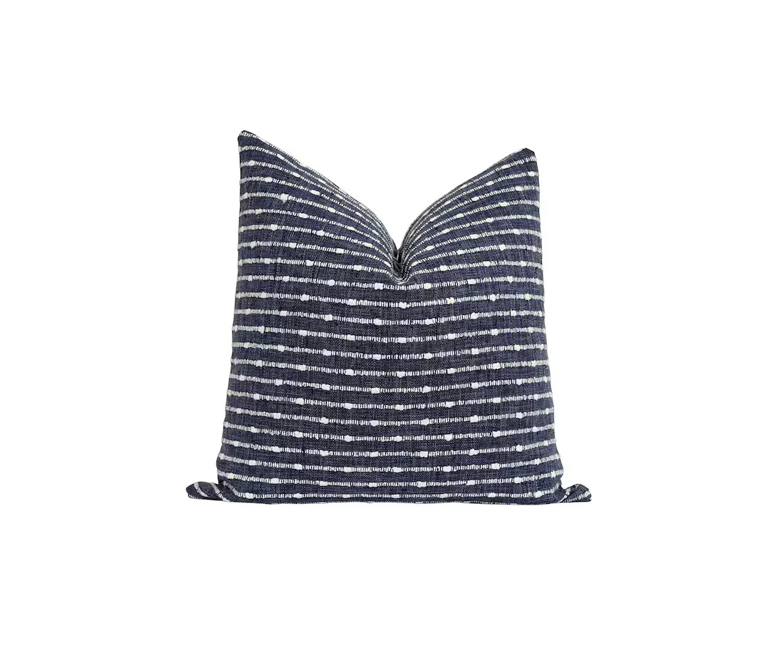 Navy and White Woven Pillow Cover Dark Blue Chunky Stripe - Etsy | Etsy (US)