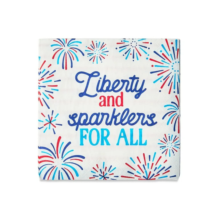 Patriotic Liberty Stripe Disposable Paper Napkins, 6.5", Red/Blue, 16 Count, by Way To Celebrate | Walmart (US)