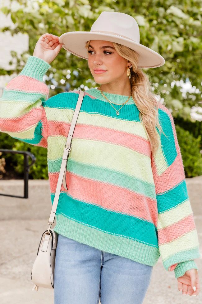 Up For Adventure Bright Multi Striped Sweater | Pink Lily