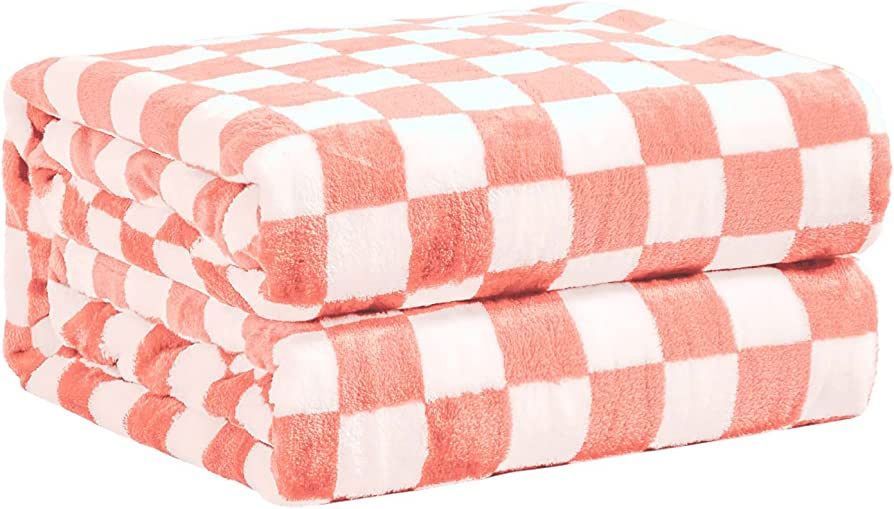 FY FIBER HOUSE Flannel Fleece Throw Blanket Soft Cozy Checkered with Checkerboard Grid Print Ches... | Amazon (US)