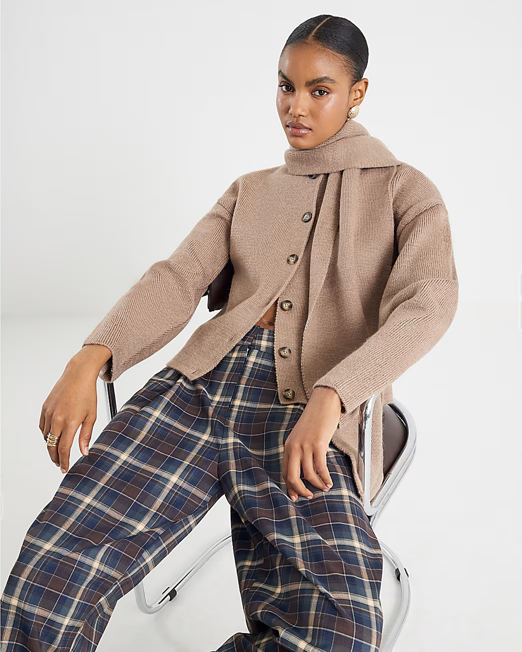 Beige Wrap Scarf Knitted Cardigan | River Island UK & IE