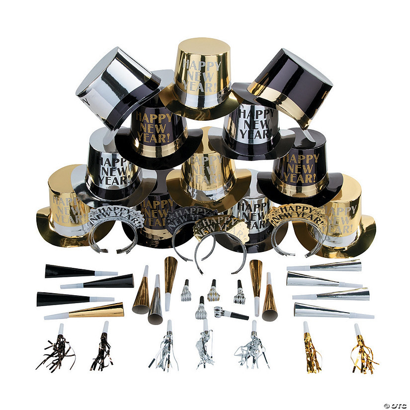 50 Pc. New Year’s Eve Party Black, Gold & Silver Accessories Kit for 25 | Oriental Trading Company