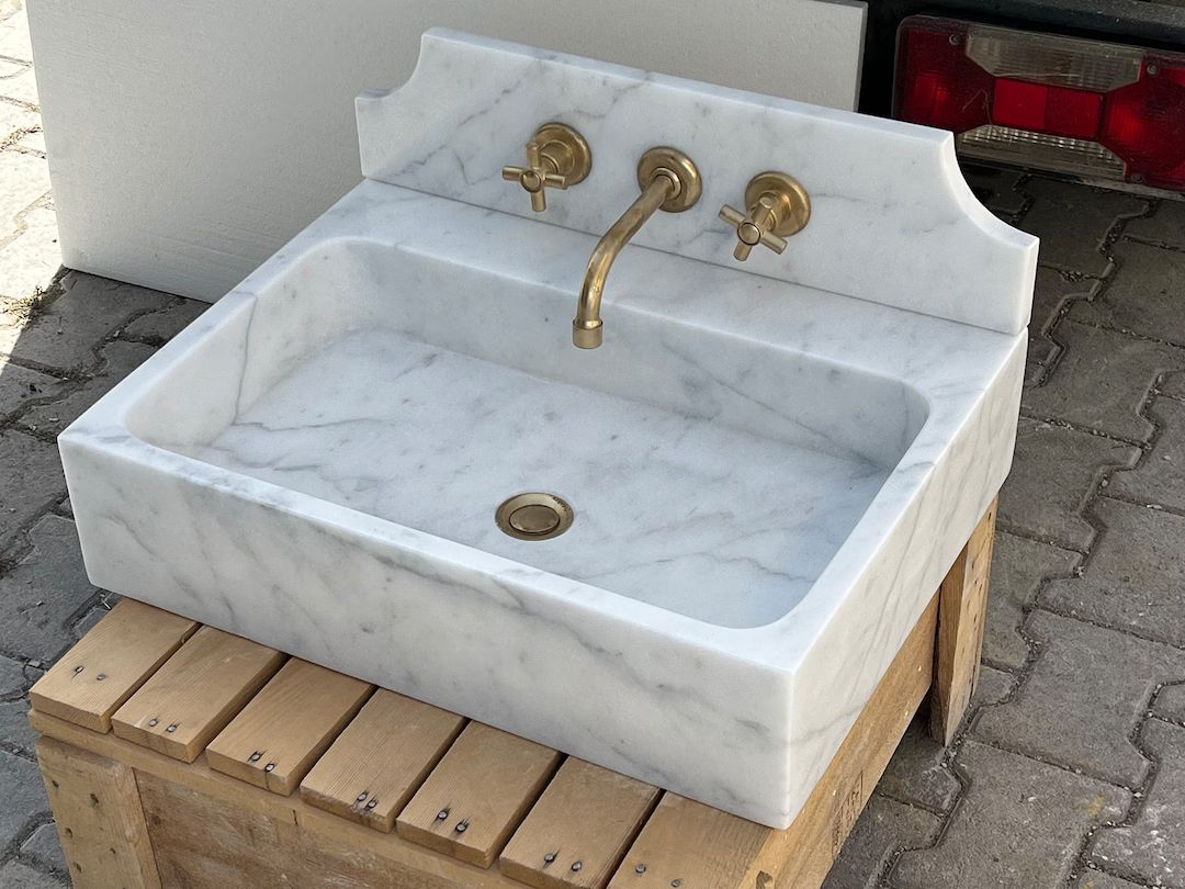 White Carrara Backsplash Marble Sink ,marble Wash Basin,bathroom Marble Wash Basin ,countertop Si... | Etsy (US)