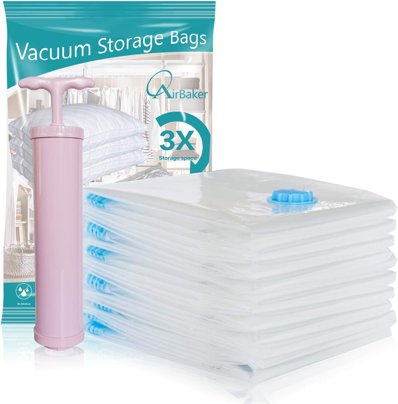 AirBaker Vacuum Storage Bags Hand Pump Included for Comforters Blankets Clothes Pillows Travel Sp... | Amazon (US)