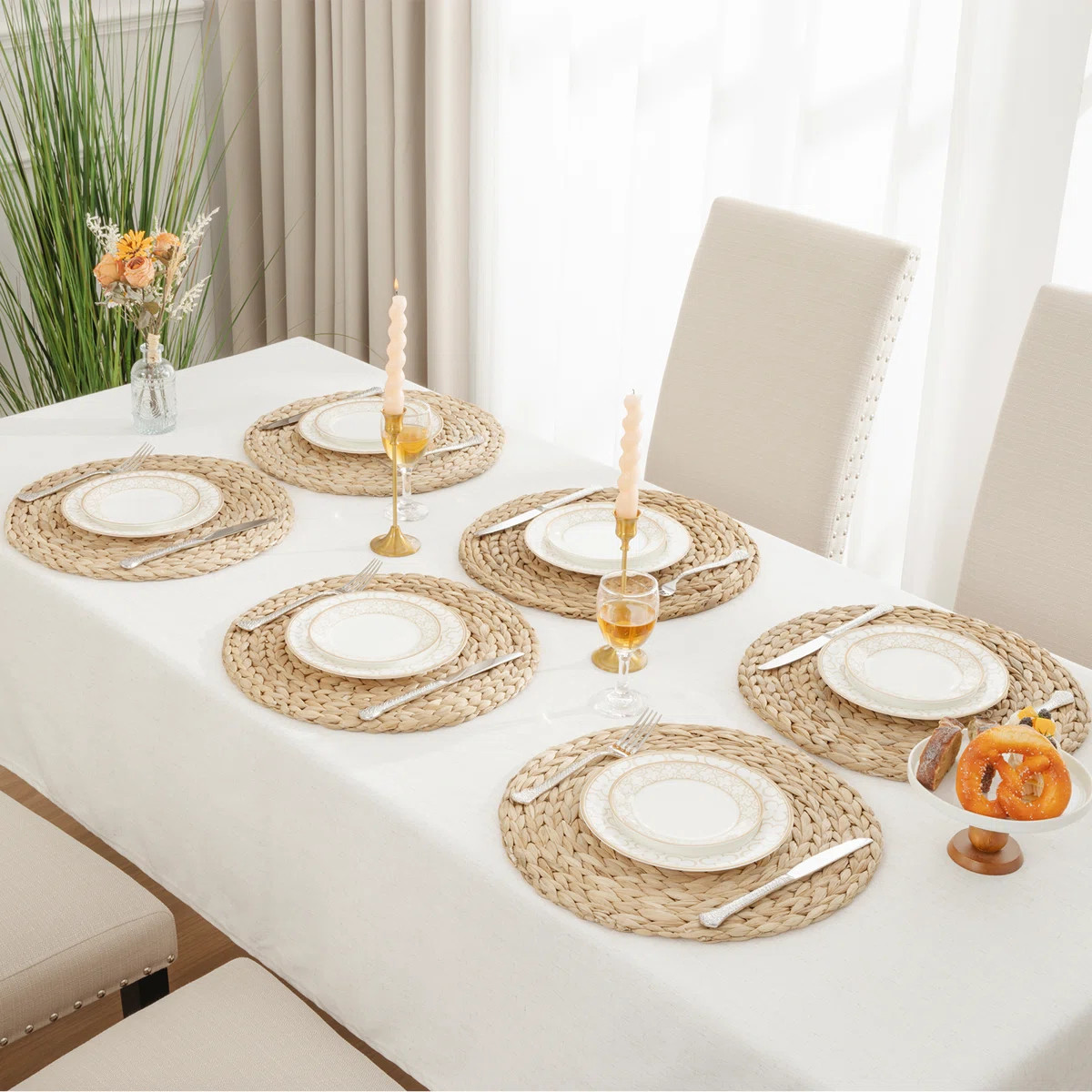 15" Water Hyacinth Natural Fiber Hand-Woven Round Placemat (Set of 6) | Wayfair North America