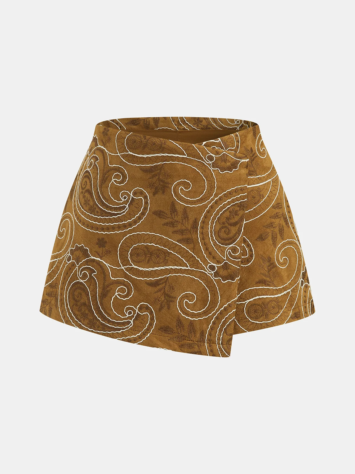 Paisley Embroidered Asymmetrical Skort | Commense