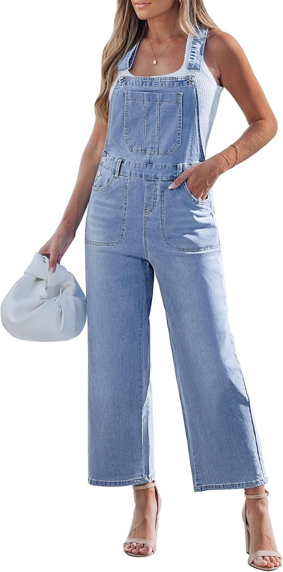 luvamia Wide Leg Overalls for Women Denim Loose Fit Baggy Bib Adjustable Cropped Casual Stretchy ... | Amazon (US)