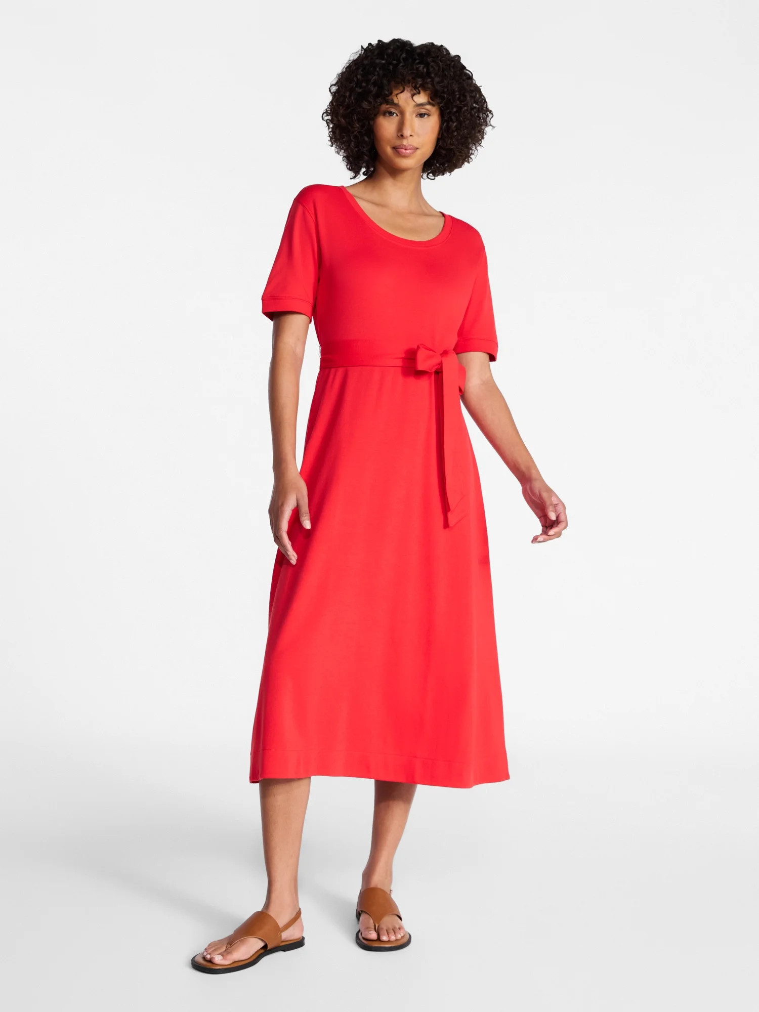Time and Tru Women's Knit Midi Dress with Tie Belt, Sizes XS-XXXL | Walmart (US)