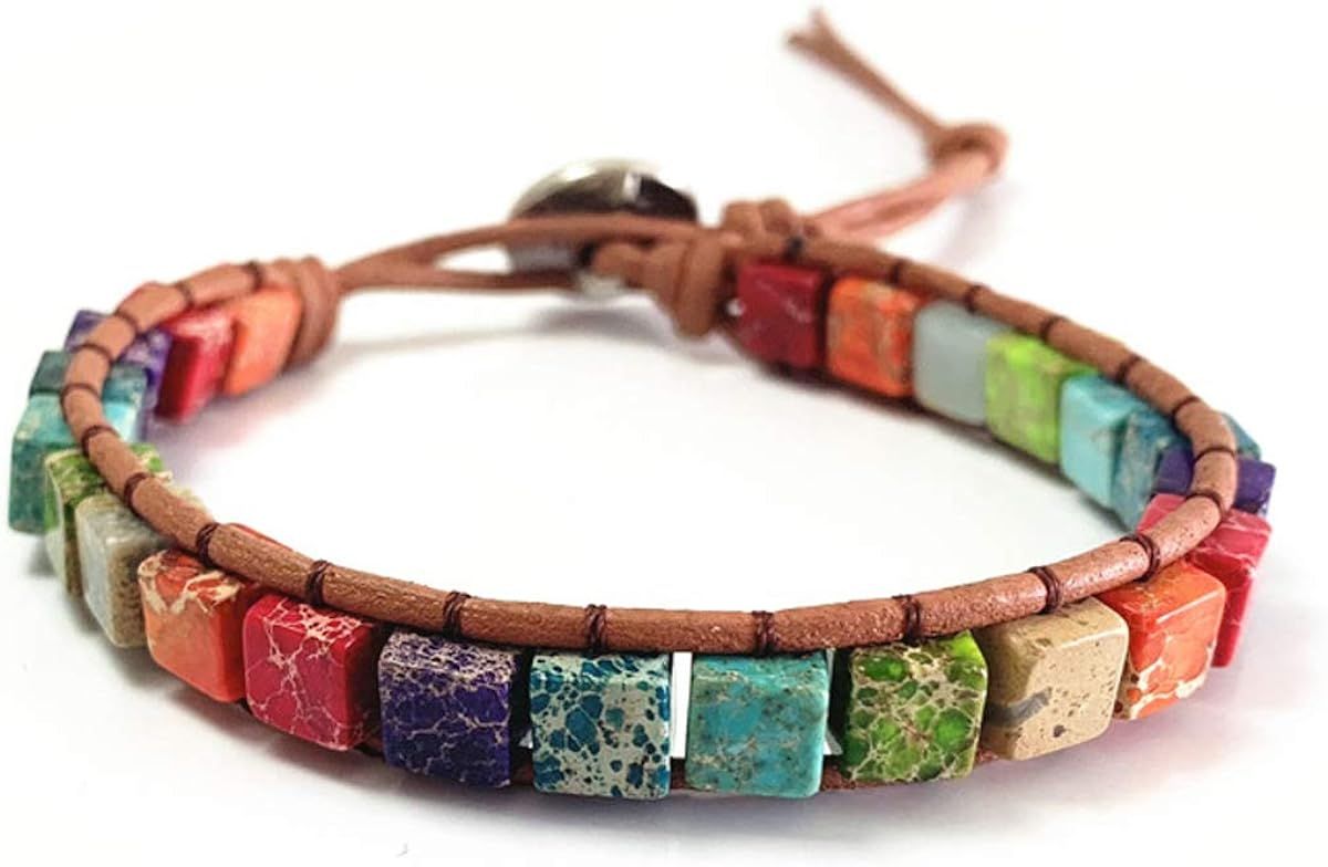 Starto 7 Chakra Bracelet with Real Gemstones Leather Boho Healing Yoga Bracelet Friendship Jewelr... | Amazon (US)