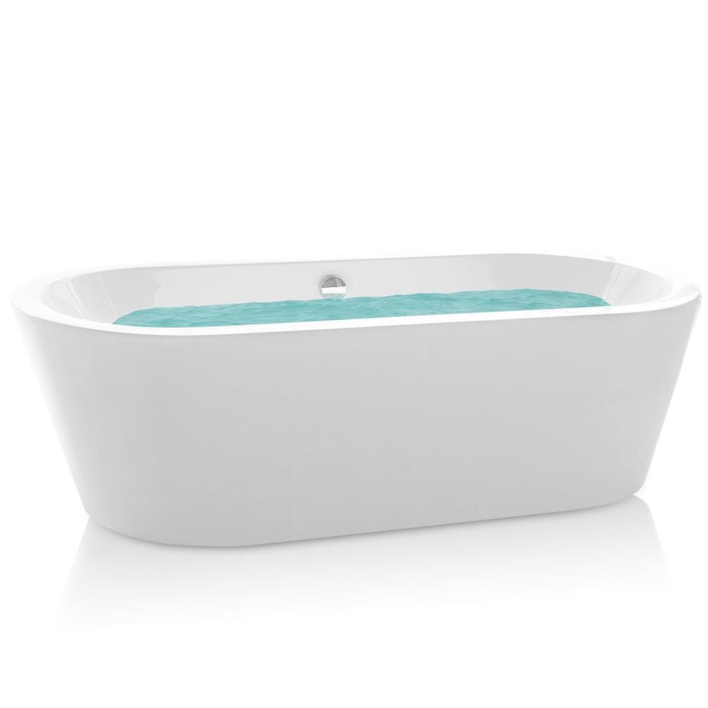 70.8 in. Acrylic Pop Up Drain Oval Double Ended Flatbottom Freestanding Bathtub in White | The Home Depot