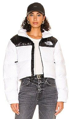 The North Face Nuptse Short Jacket in TNF White & TNF Black from Revolve.com | Revolve Clothing (Global)