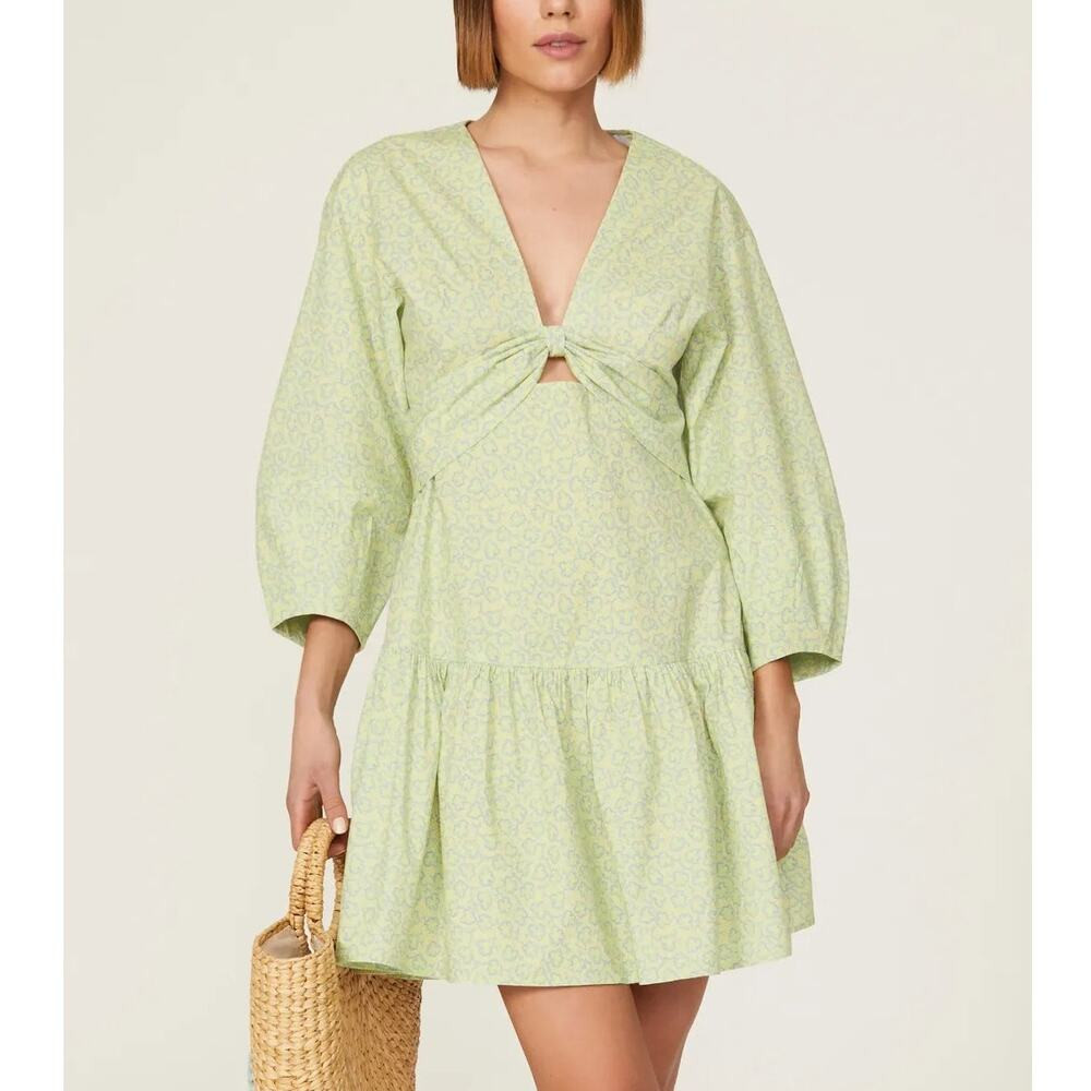 Derek Lam Leaf Print Dress 3/4 Sleeve Twist Front Mini A-Line Green IT 38 US 2 | Poshmark