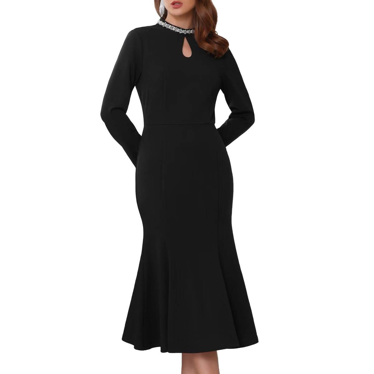 INSPIRE CHIC Women's Evening Fishtail Long Sleeve Sequin Trim Bodycon Formal Cocktail Midi Dresse... | Target