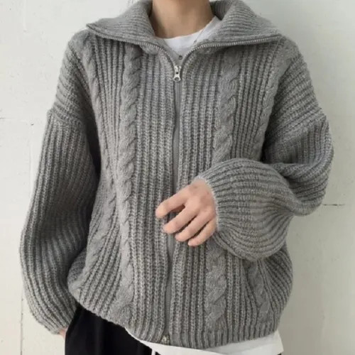 darkroesin - Stand Collar Plain Zip Knit Jacket | YesStyle Global