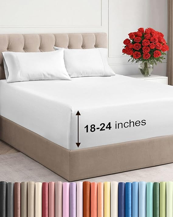Extra Deep Twin Sheet Set - 4 Piece Breathable and Cooling Sheets - Hotel Luxury Bedding for Wome... | Amazon (US)