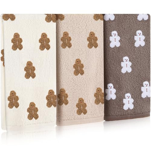 Oudain Hand Towels Embroidered 13.7 x 29.5 Inch Cotton Bath Towels for Bathroom Hand Drying Kitchen Cleaning Holiday Party Decor Gift Supplies(Gingerbread Man) | Amazon (US)