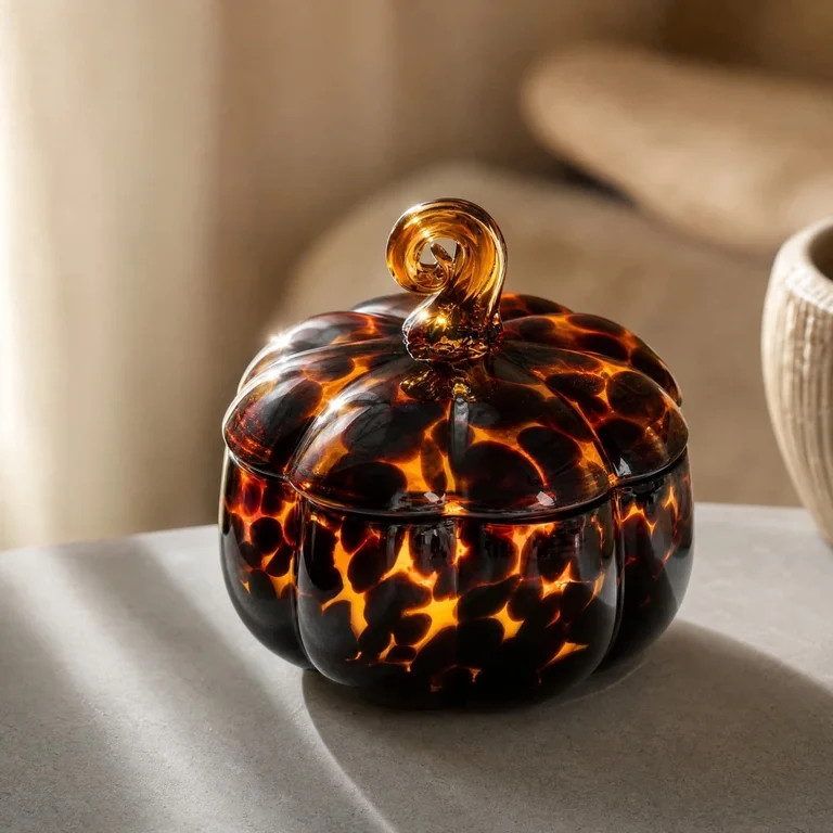 Halloween Decor Hand-Blown Glass Pumpkin Jar Scented Candle, 3-Wick Soy Wax Lidded Pumpkin Vessel... | Walmart (US)