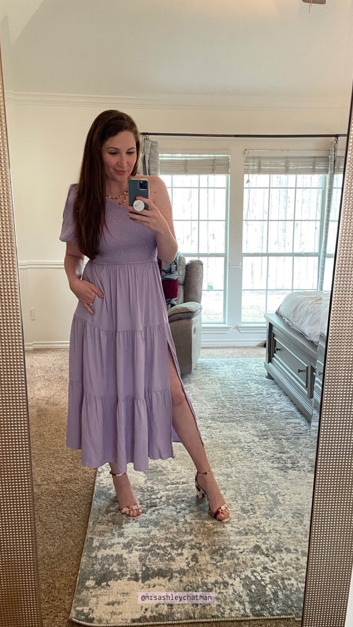 Lavender dress of your dreams! Lightweight, mom friendly dress. 

Detail: one shoulder with pockets and mid thigh slit

Sizing: tts wearing a size medium  

#LTKwedding #LTKfamily #LTKfit