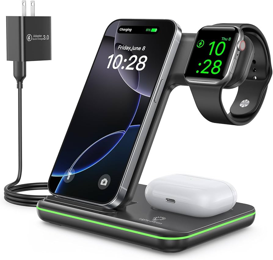 WAITIEE Wireless Charger for iPhone 17 16 15 14 13 12 11 X 8, 3 in 1 Charging Station for Apple W... | Amazon (US)