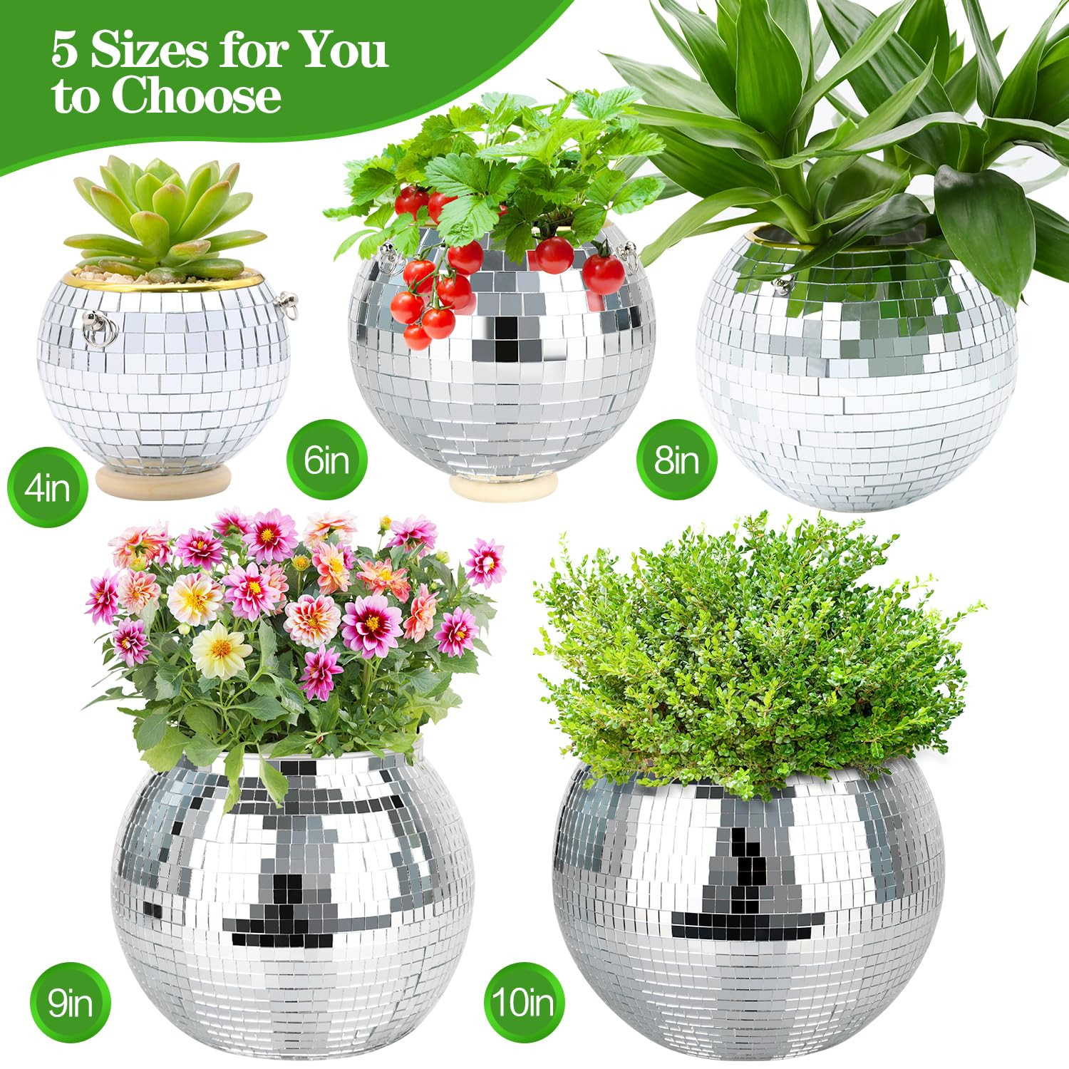 Disco Ball Planter, 1pcs 10” Silver Disco Ball Planter, Disco Ball Plant Hanger with Hanging Ro... | Amazon (US)