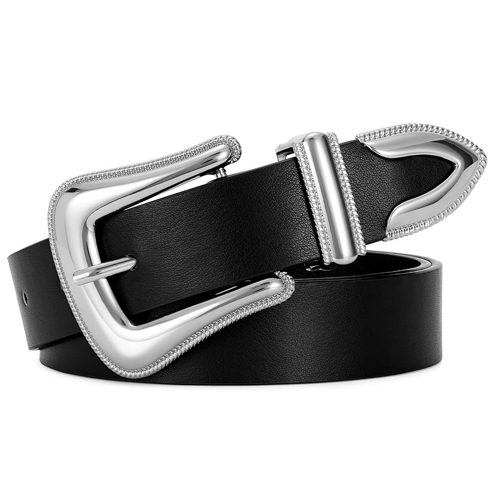 XZQTIVE Women's Leather Belt for Jeans Pants Dresses Fashion Ladies Western Leather Belt Silver B... | Amazon (US)