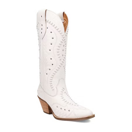 Dingo Womens Pretty 'N Pink Leather Stacked Heel Cowboy Boots, 9 1/2 Medium, White | JCPenney