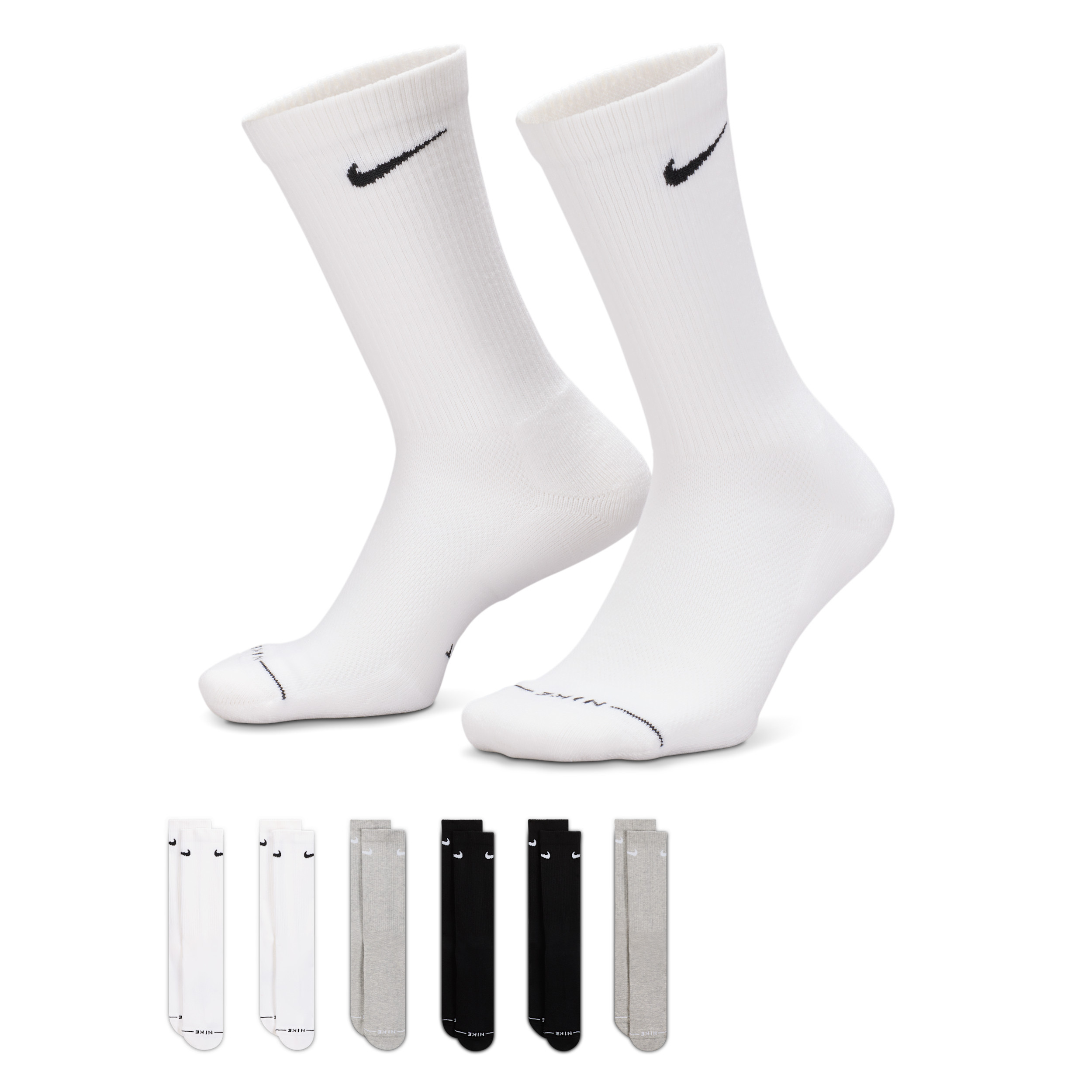 Nike Unisex Everyday Elevated Crew Socks (6 Pairs) in White | HQ8021-903 | Nike (US)