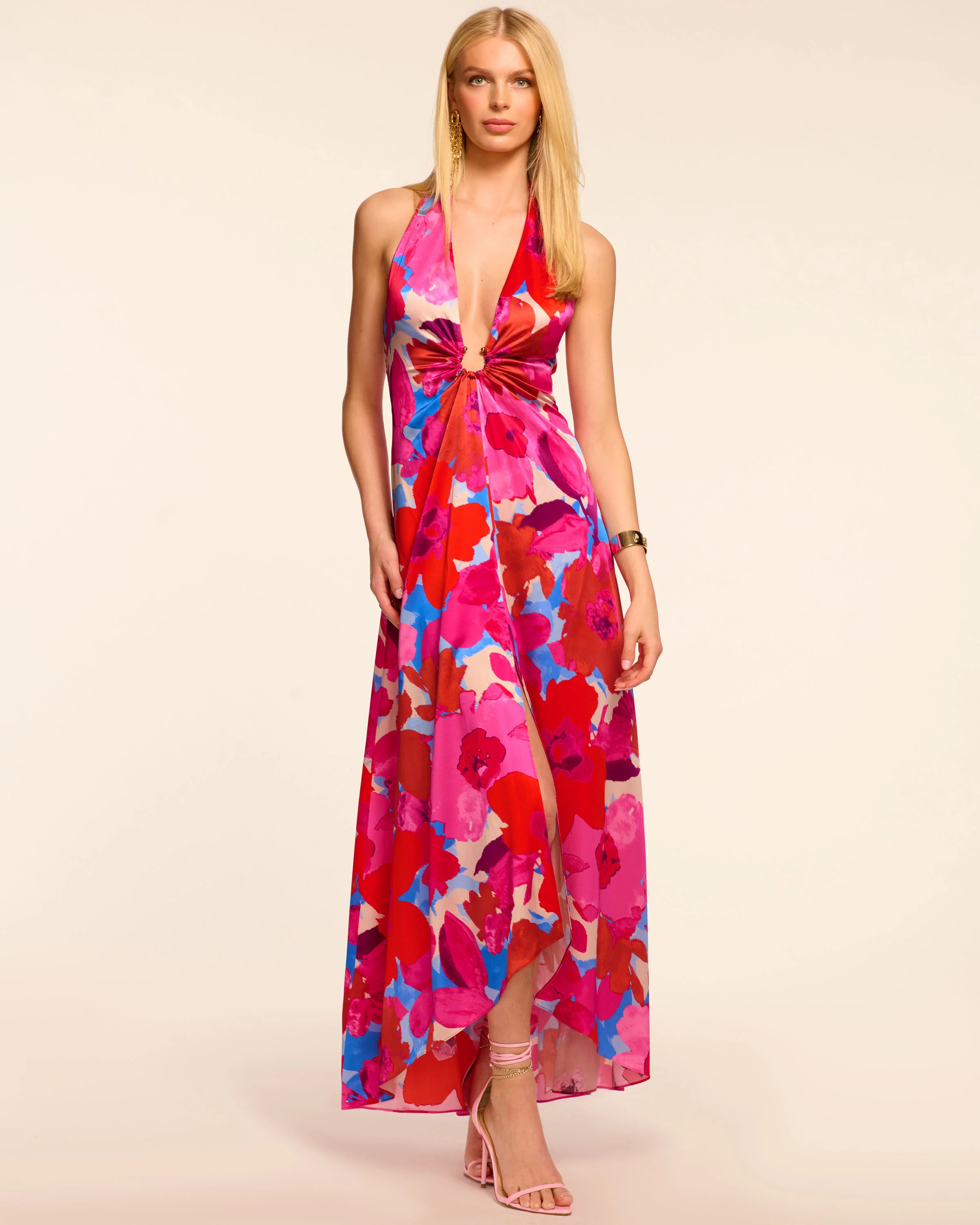 Darbi Silk Plunging Halter Gown in Rosa Floral | Ramy Brook