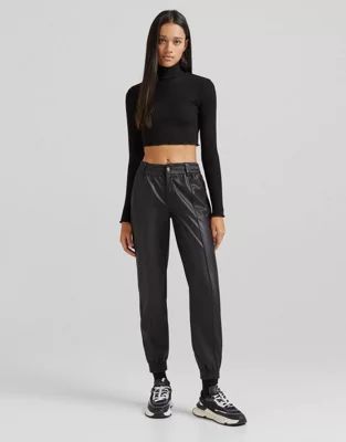 Bershka faux leather jogger in black | ASOS (Global)