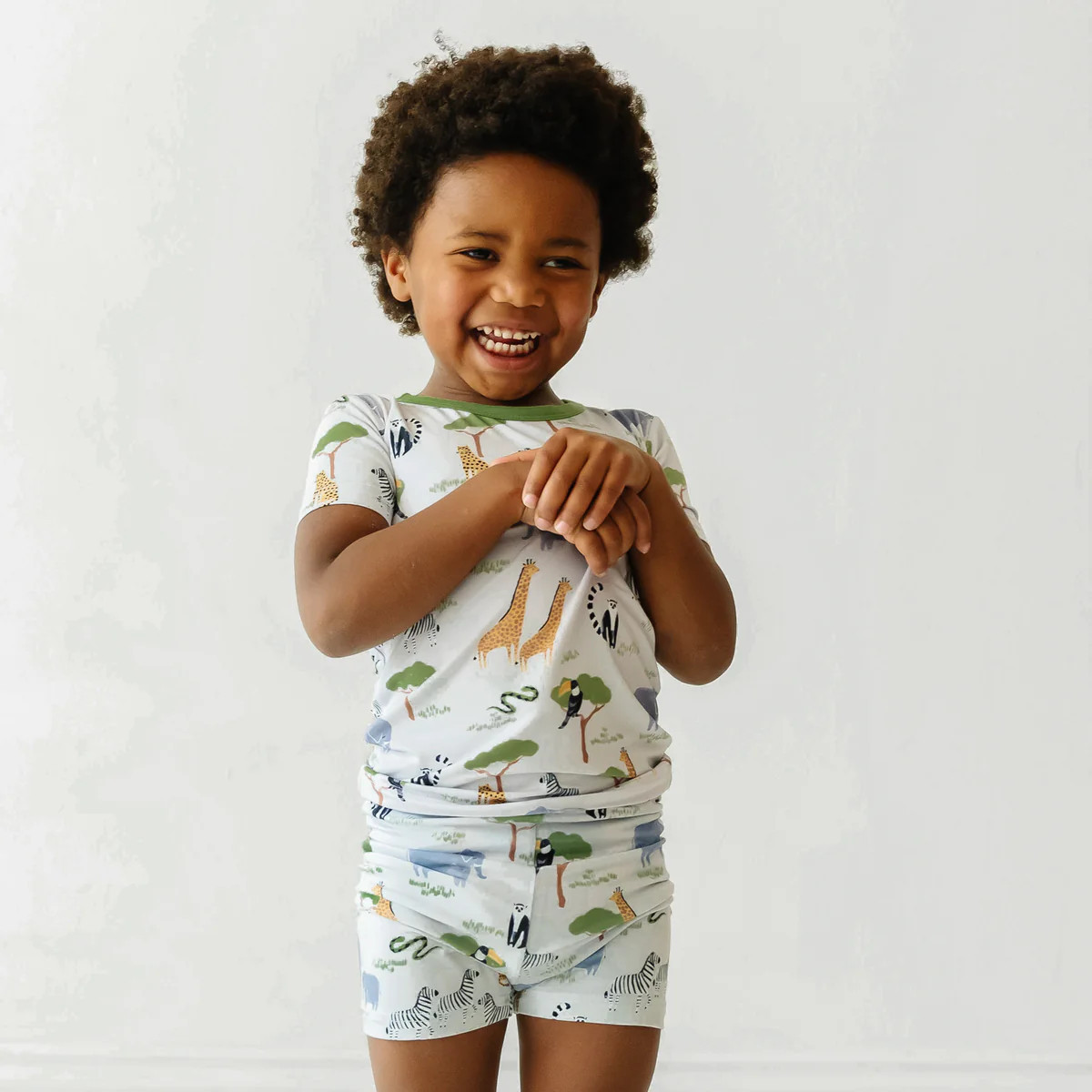 Safari Friends Two-Piece Short Sleeve & Shorts Bamboo Viscose Pajama Set | Little Sleepies