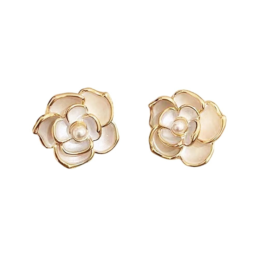 White Gardenia Flower Stud Earrings for Women, Vintage Floral Earrings for Women | Amazon (US)