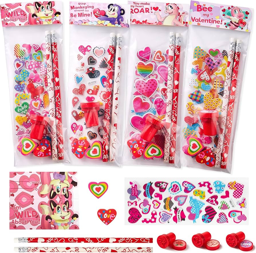 JOYIN 28 Packs/225pcs Valentines Day Stationery Kids Gift Set for School Classmates Exchange, Par... | Amazon (US)