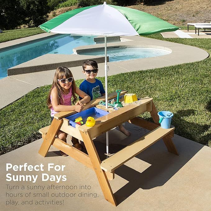 Best Choice Products Kids 3-in-1 Sand & Water Activity Table, Wood Outdoor Convertible Picnic Tab... | Amazon (US)