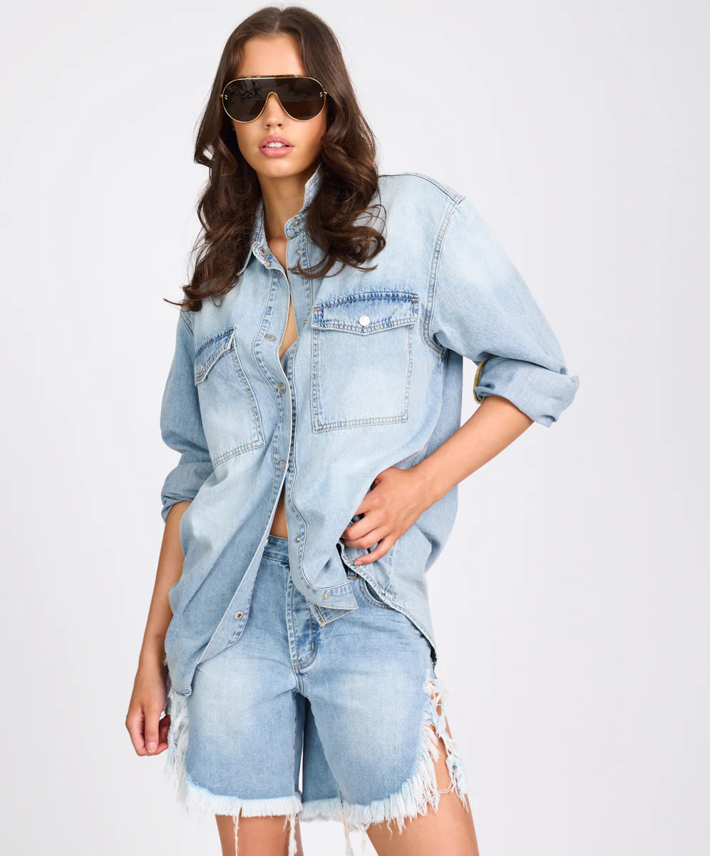Essential Denim Shirt - Santa Cruz Blue | One Teaspoon | OneTeaspoon