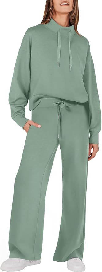 ANRABESS Womens 2 Piece Outfits Sweatsuit Set 2023 Fall Drawstring Sweatshirt Wide Leg Sweatpant ... | Amazon (US)